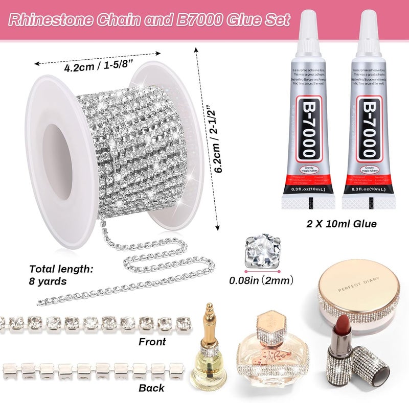 LifeisLuck B7000 Clear Glue Crystal Rhinestone Close Chain Trim, 8 Yards 2MM Silver Rhinestone Chain Clear Beads for Sewing Clothes Cups DIY Craft Jewelry Wedding Bouquet Decoration - Image 3